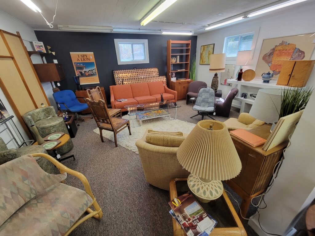 A room full of furniture, mostly leaning towards mid-century modern.