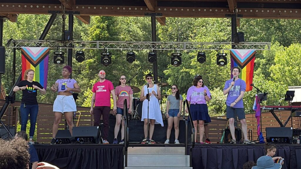 Eight actors up on the NARA park stage.
