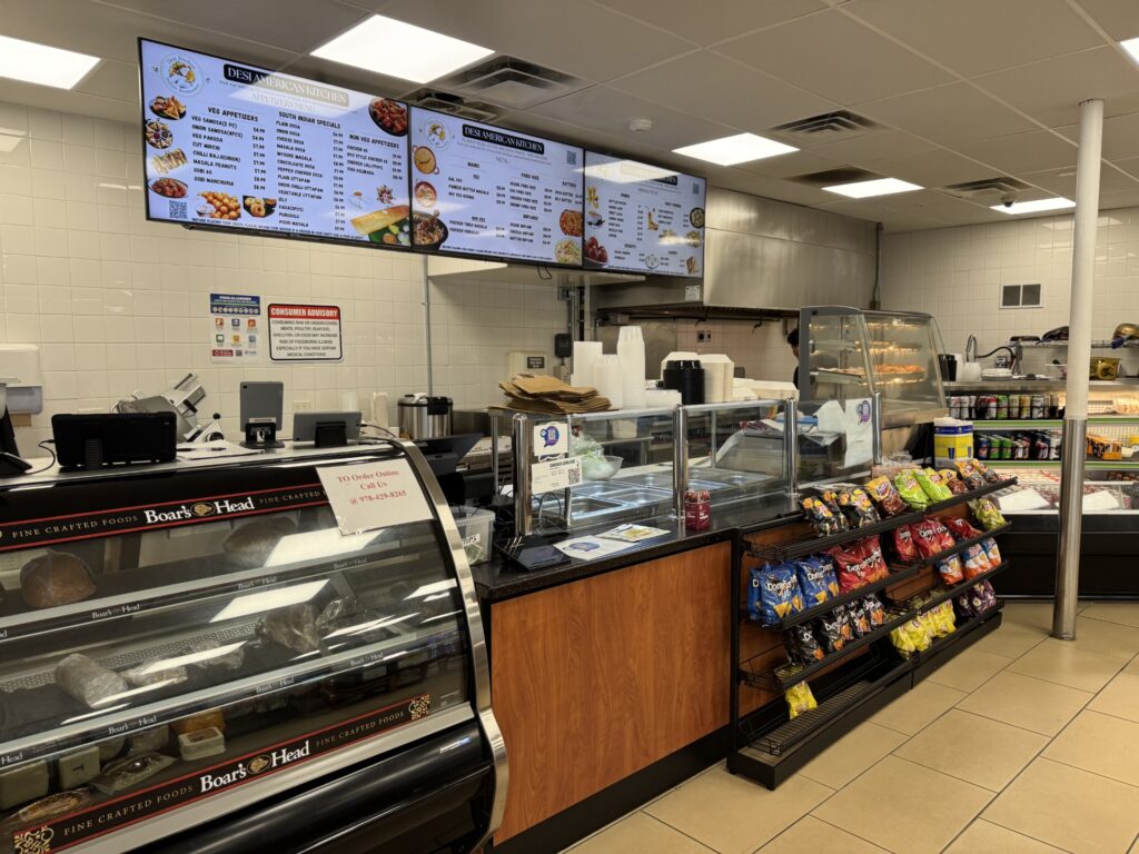 A deli counter, but with both Indian and American style cuisine on the menu.