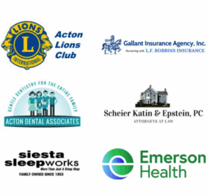 Six corporate logos from the Acton Exchange's new sponsorship program.