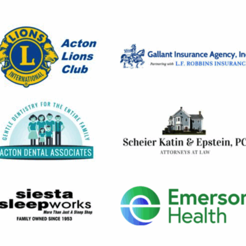 Six corporate logos from the Acton Exchange's new sponsorship program.