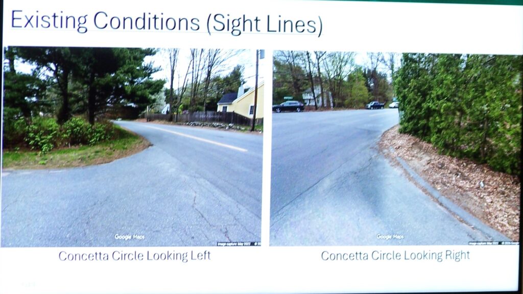 Two photos from the corner of Concetta Circle and Parker Road (looking left and right). The photos show the very short sight lines, especially from the right.